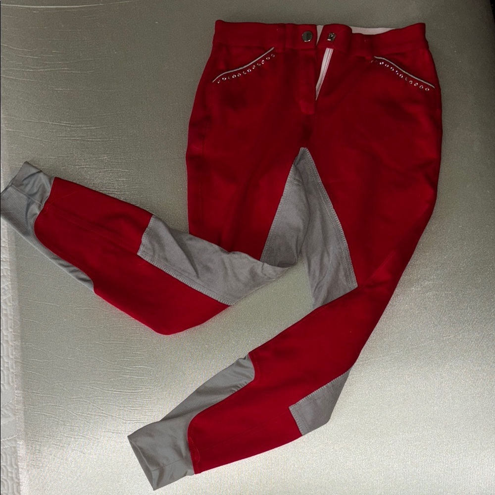 Red and Gray Riding Pants